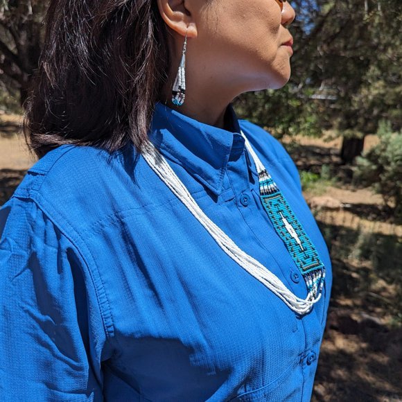 Navajo Handmade Beaded Necklace Earrings Set Historical Rug Design *** - Picture 9 of 9